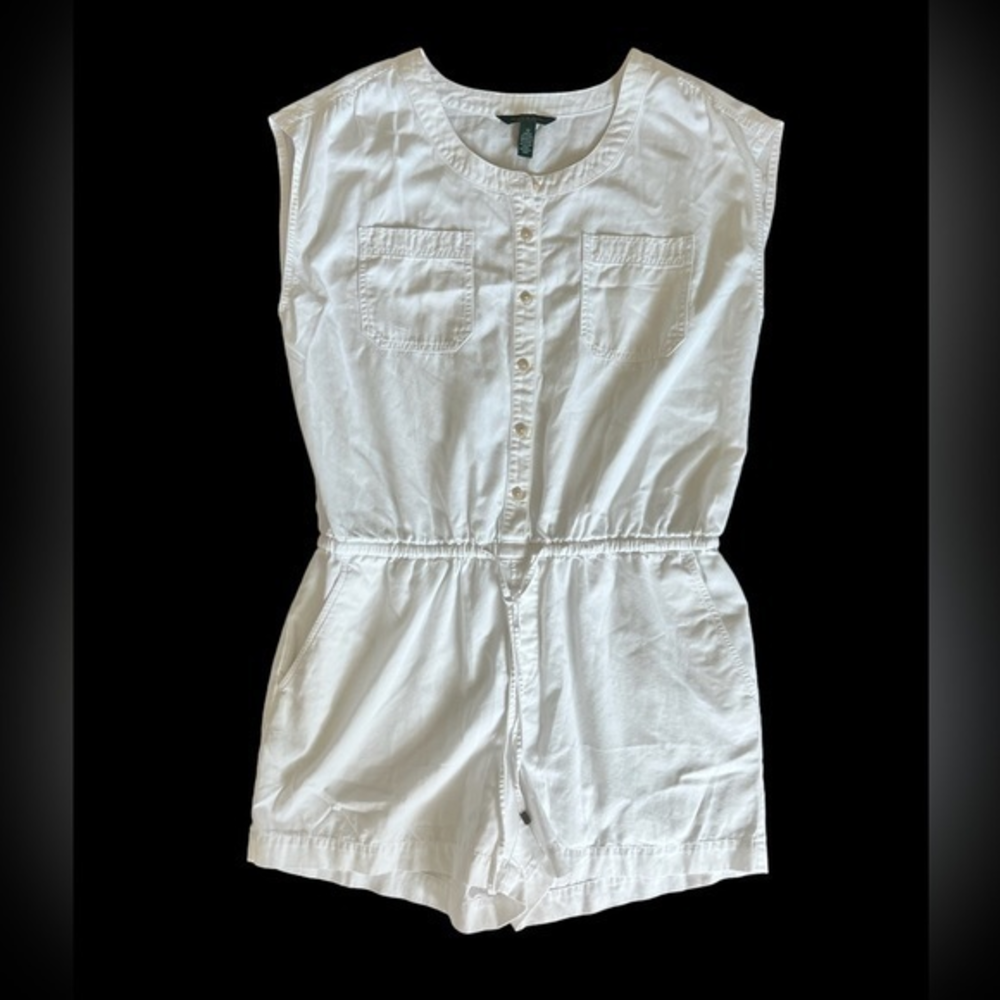 LRL Lauren Jeans Co vintage White Cotton Tencel Short Romper size 12